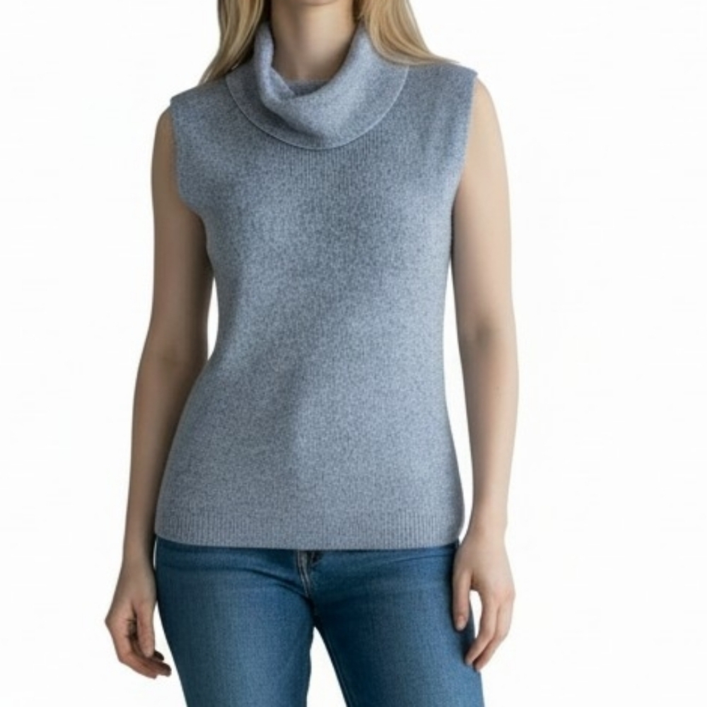 Austin Reed Top Women Size XL Silver Metallic Cowl Neck Sleeveless Knit Pullover